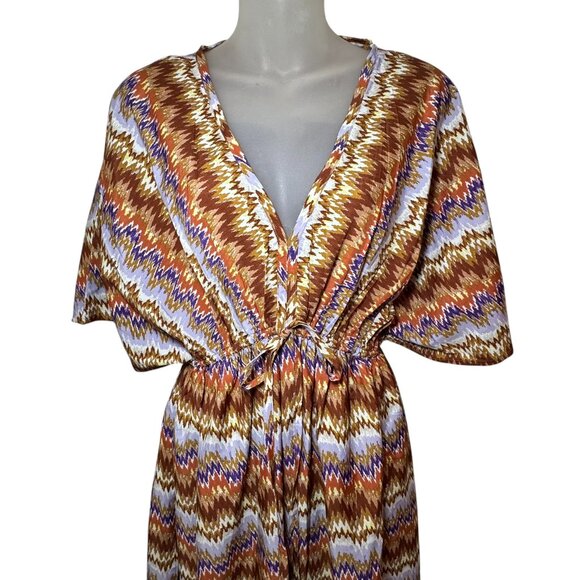 World Market Mira Brown And Purple Ritmo Geometric Kaftan Dress S/M - Picture 4 of 11